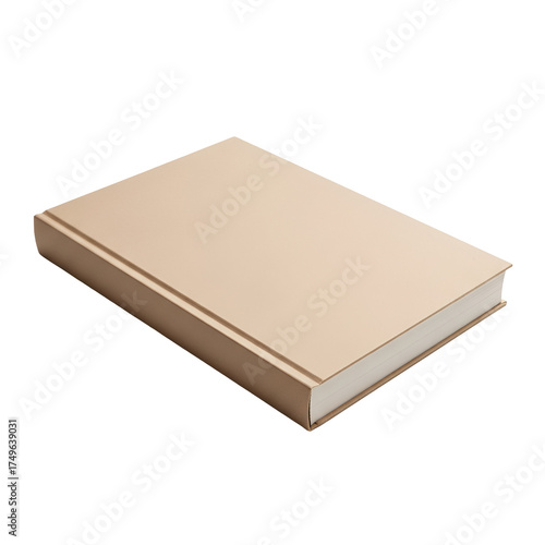3d icon of blank hardcover book with beige cover isolated on transparent background