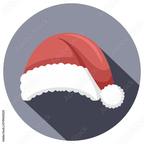 Festive Santa Hat Icon with Pom Pom for Christmas Holidays and Seasonal Celebrations