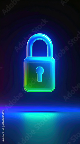 Digital Fortress: An illuminated padlock glows with an ethereal light against a backdrop of dark blues, embodying the core essence of protection and cyber defense. 