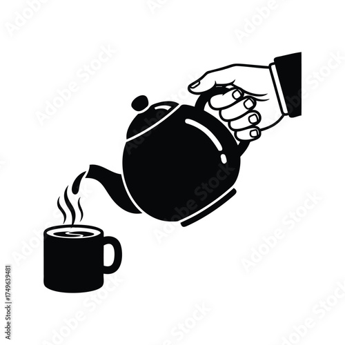 Hand pouring hot beverage into cup coffee hot drink