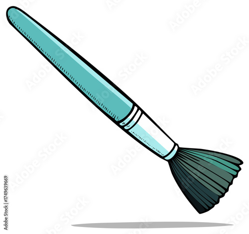 Isolated cartoon illustration of a teal fan makeup brush for cosmetics and beauty