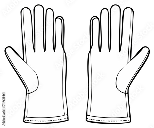 Pair of gardening gloves, outline illustration, black and white