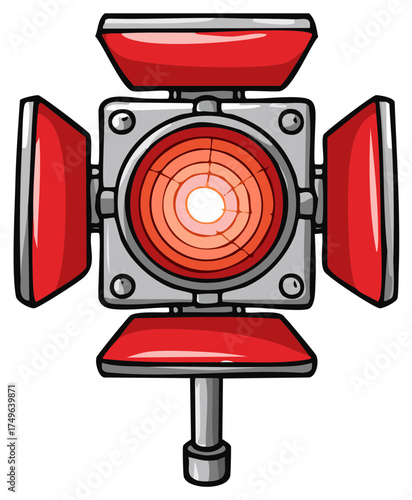 Retro Cartoon Red Stage Light Fixture with Barn Doors and a Lamp Stand Illustration