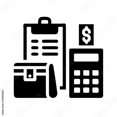 Accounting tools clipboard, calculator, briefcase