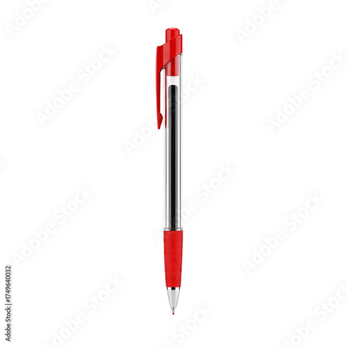3d icon of a single red ballpoint pen isolated on transparent background