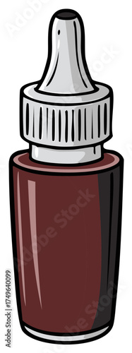 Vector cartoon illustration of a brown bottle with a dropper top
