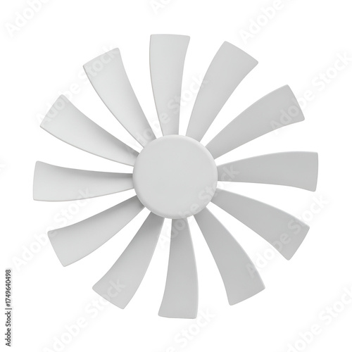 3d icon of white fan blades arranged in a circular pattern isolated on transparent background
