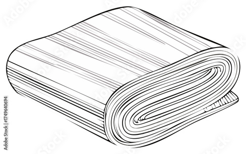 Folded striped blanket or towel black and white line art illustration