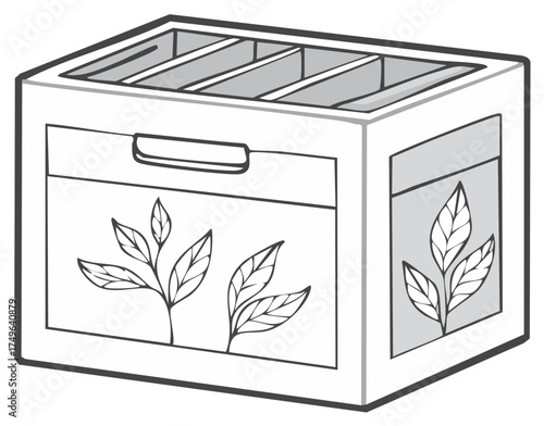 Botanical Tea Box Illustration, Decorative Container with Herbs, Storage, Organizer