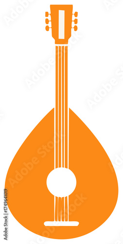 Vibrant Orange Traditional Stringed Instrument Minimalist Vector Graphic Isolated