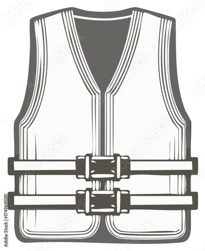 Isolated life vest sketch with safety buckles, designed for boating and water activities.
