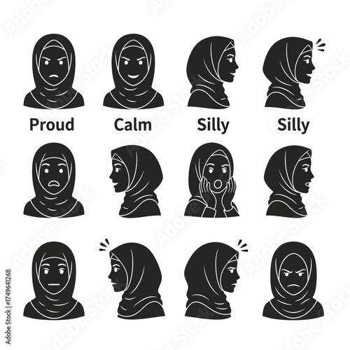 Diverse Emotions Expressed by Women in Hijabs - A Visual Guide.