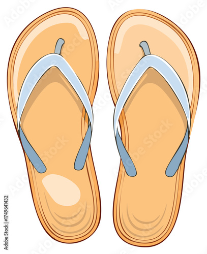 Cartoon style illustration of a pair of orange and blue summer flip flop sandals