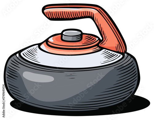 Curling Stone with Orange Handle Isolated on White Background Illustration