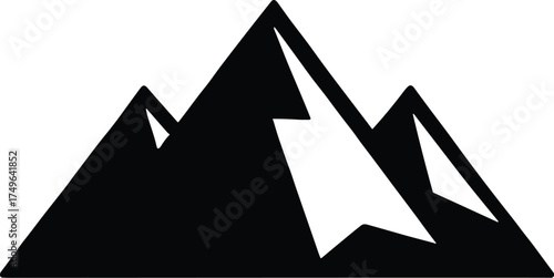 mountain range with three sharp peaks and clean triangular forms, solid black sillhouette