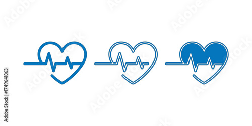 Heartbeat Icons Set Heart Pulse Rhythm Medical Healthcare Symbol Design on White Background