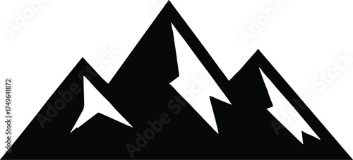 mountain range with three sharp peaks and clean triangular forms, solid black sillhouette