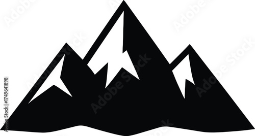 mountain range with three sharp peaks and clean triangular forms, solid black sillhouette