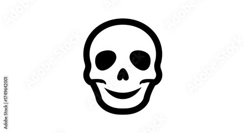 Stylized Smiling Skull Outline Icon - A Playful Yet Macabre Graphic Element for Halloween, Danger Warnings, or Gothic Design Projects, Featuring a Cheerful Skeletal Face Vector Illustration