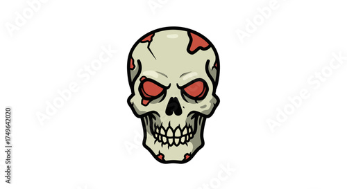 Zombie Skull Graphic Illustration with Red Eyes for Halloween Design