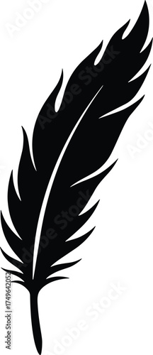 phoenix feather with gentle curve and flame-like barbs, solid black silhouette