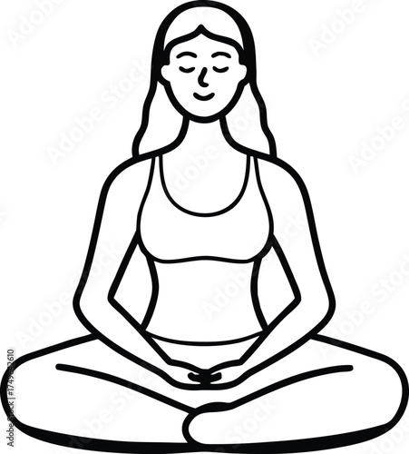 yoga woman meditating outline vector on transparent.