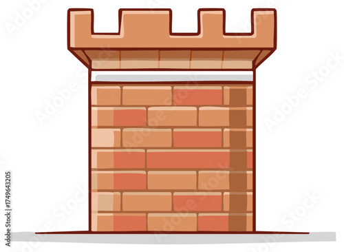 Cartoon Castle Turret with Crenellations and Brick Pattern