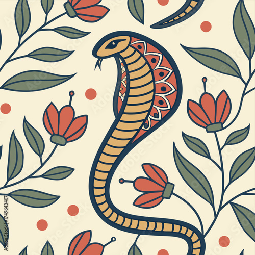 Snake cobra floral pattern vector illustration design background art eps silhouette