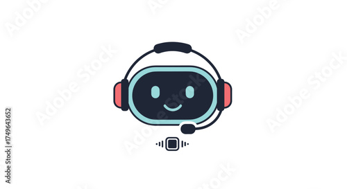 This is a cute cartoon robot head with headphones and a microphone wearing a headset