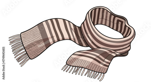 A cozy striped winter scarf with tasseled ends for warmth.