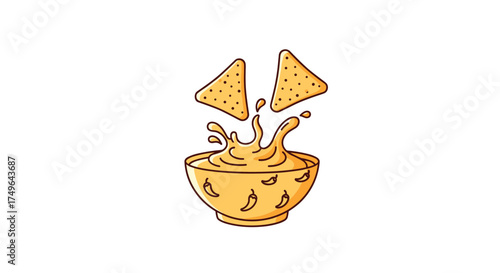 A delicious bowl of cheesy nachos with chips ready to be dipped.