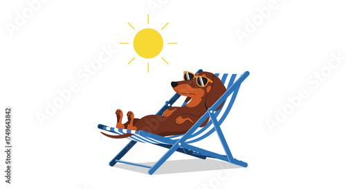 A cute dachshund enjoys a sunny day on a lounge chair.
