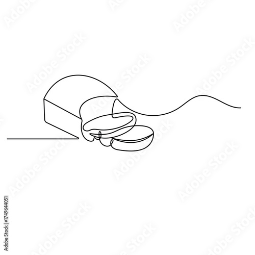 Long loaf bread icon  continuous one line drawing  outline vector illustration