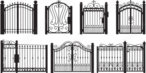 Ornate wrought iron gates and fences black silhouette