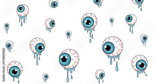 Spooky dripping eyeballs on a white background pattern.