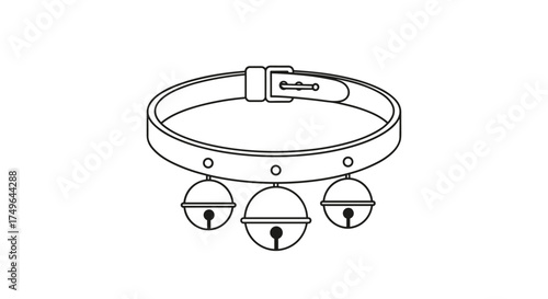 A simple outline drawing of a cat collar with three bells.