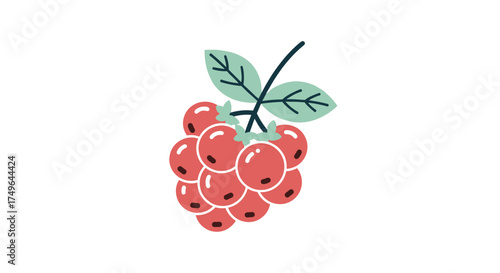 A cluster of bright red berries with green leaves.