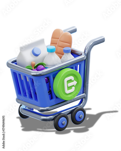shopping cart full of groceries