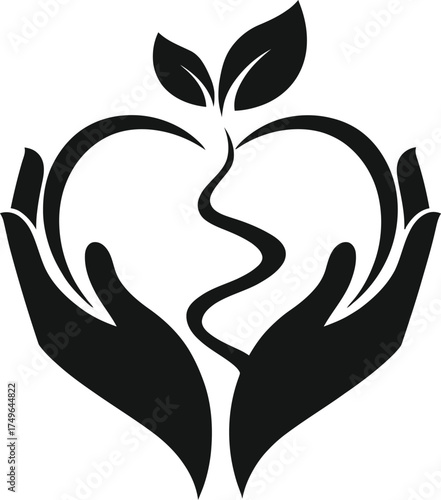 Hands Holding Heart with Plant Vector – Nature Care Love Symbol Icon
