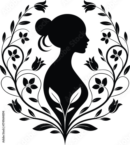 Woman Silhouette with Floral Ornament Vector – Elegant Feminine Nature Design
