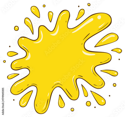 Cartoon Yellow Splatter Stain with Droplets Cartoon Illustration