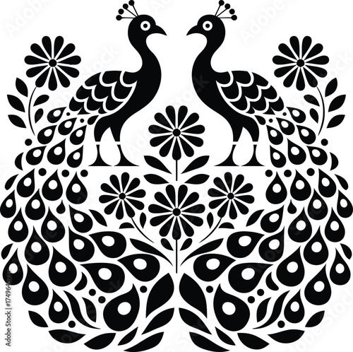 Elegant Silhouette Peacock Floral Ornament Vector Design