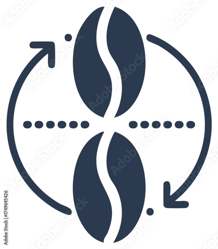 Coffee bean cycling process line icon. Caffeine roasting and grinding steps for coffee maker or cafe.