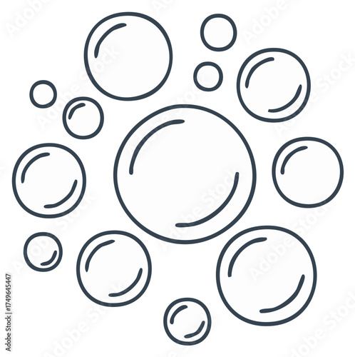 Group of various sized rounded bubbles floating together in a fluid motion illustration