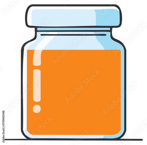 Colorful cartoon vector icon of a glass jar filled with orange jam, honey, or preserves
