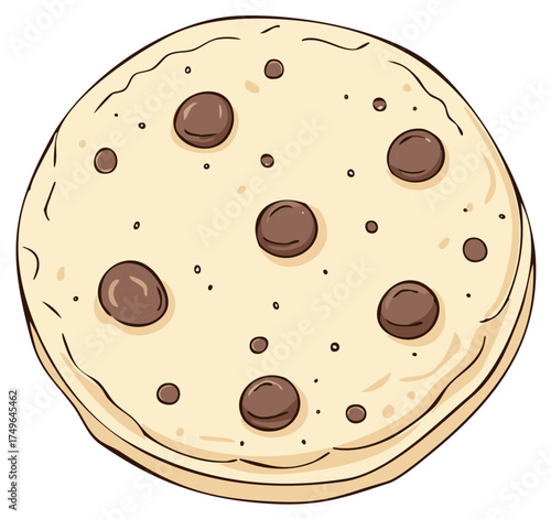 Cartoon Cookie with Chocolate Chips, Delicious Food Dessert Treat Baked Good Bakery Item Snack Sweetness Icon