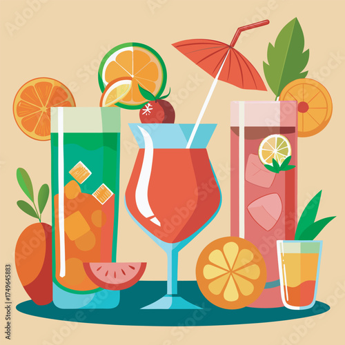 Assortment of Colorful Tropical Cocktails