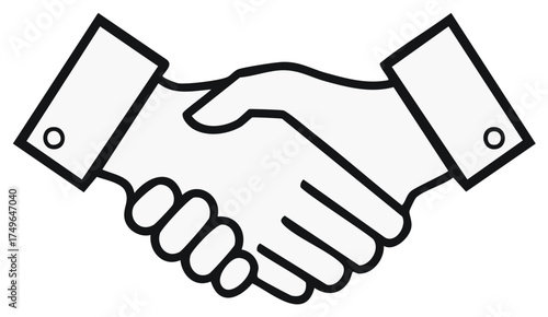 Business handshake icon representing agreement partnership and success in a clean line art style