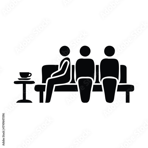 People sitting on a bench with a table and cup vector