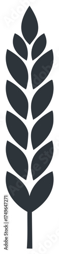 Simple Dark Gray Wheat Stalk Vector Illustration Agriculture and Harvest Icon